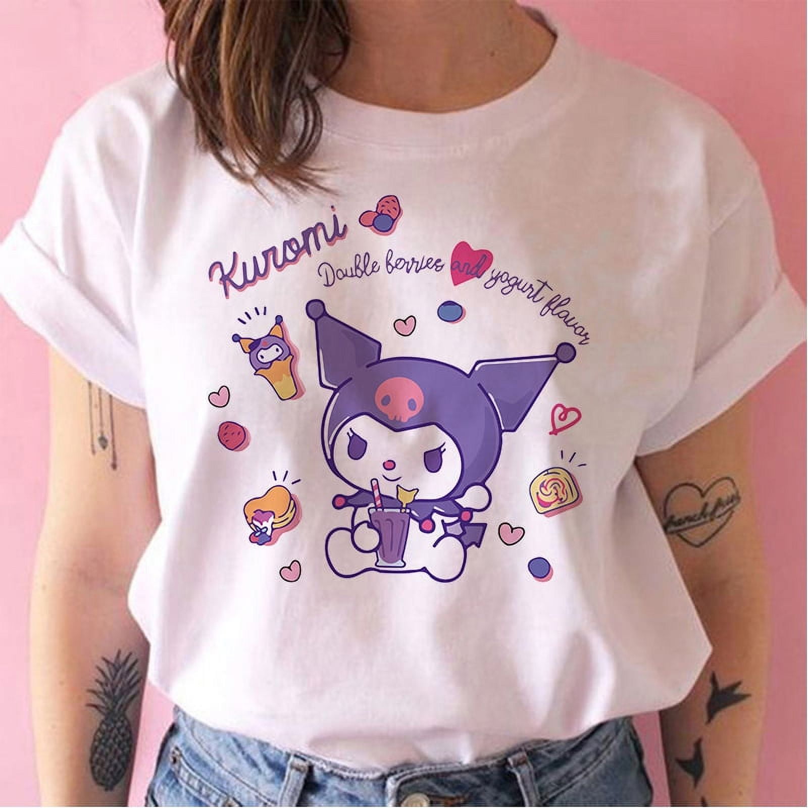 90s Kawaii Kuromi Top Tee Funny Cartoon T Shirt Kuromi Women Manga Tshirt Y2k Graphic Tshirt