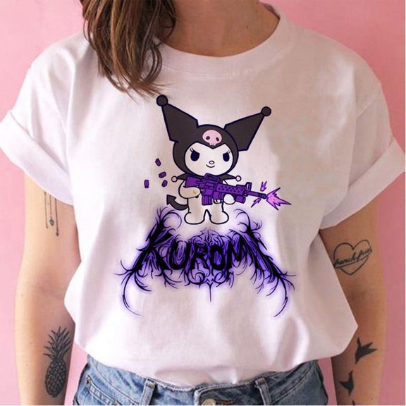 90s Kawaii Kuromi Top Tee Funny Cartoon T Shirt Kuromi Women Manga T-shirt Y2k Graphic Tshirt Streetwear Top Tees Female Grunge