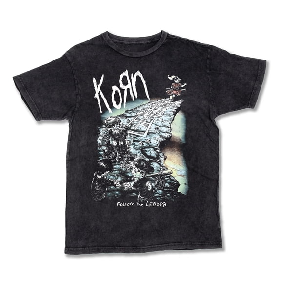 90s Korn Follow The Leader Vintage Band T-Shirt, Black 1998 Nu Metal Concert Tee, Retro Rock Graphic Shirt, Distressed Music Tour Shirt, Grunge Streetwear Gift for Men and Women Fans Small