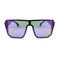 thumbnail image 1 of 90s Large Geometric Rectangular Inset Lens Shield Fashion Sunglasses Matte Black - Purple Mirror, 1 of 4