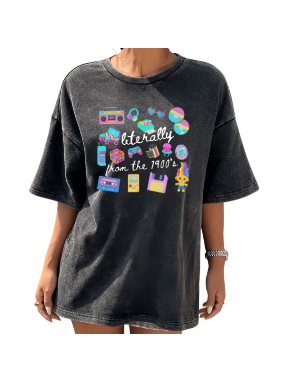 90s Nostalgia Retro Tech Toys Print Tshirt Washed Black Graphic Tees Shirts S-2XL Tops