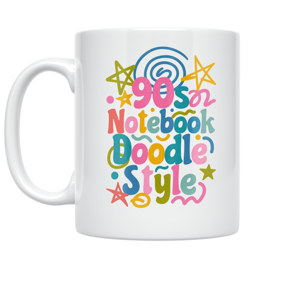 90s Notebook Doodle Style - Nostalgic 90s Enthusiast - 11 oz Ceramic Coffee Mug