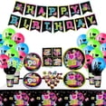 thumbnail image 1 of 90s Party Supplies - Back to the 90s Party Decorations Set Including HAPPY BIRTHDAY Banner, Hanging Swirls, 90s Element Bunting, Plates, Cups, Napkins, Tableware, Tablecloth, Balloons - Serves 20, 1 of 6