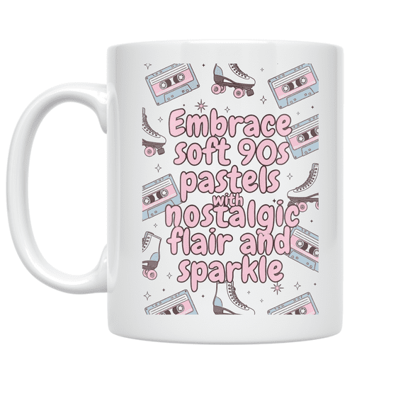 90s Pastel Pattern with Cassette Tapes - Nostalgic Aesthetic Lover - 11 oz Ceramic Coffee Mug