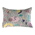 thumbnail image 1 of 90s Quilted Pillowcover, Geometric Pattern in Retro Style Round Half Moon Triangle Shapes Art, Standard King Size Accent Pillow Cover for Bedroom, 36" x 20", Navy Yellow Pink, by Ambesonne, 1 of 2