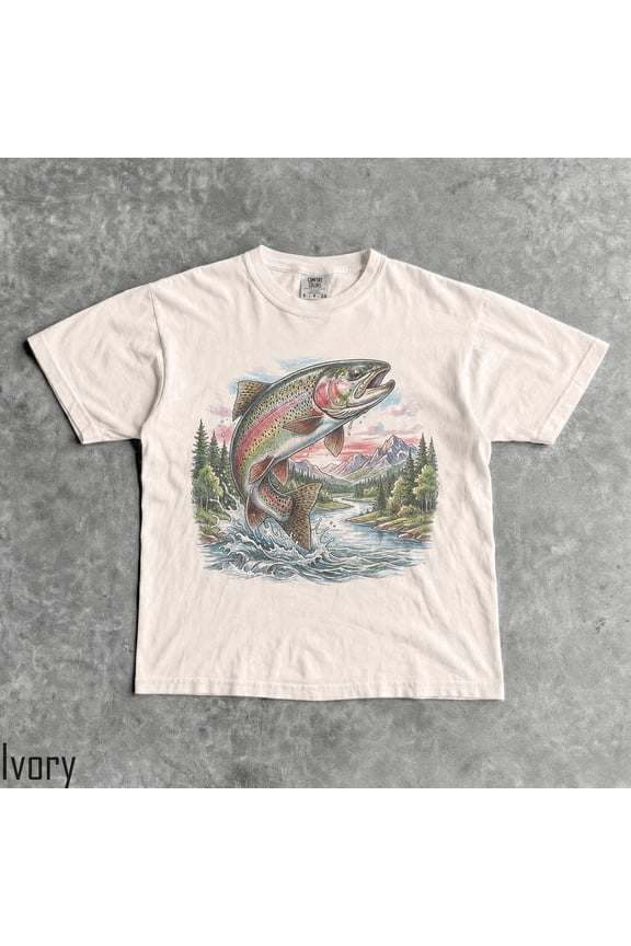 90s Rainbow Trout T-Shirt - Men & Women's Unisex Graphic Tee - Vintage River Wildlife Shirt - Retro Outdoor Nature Shirt - Fish Shirt, Unisex T-Shirt