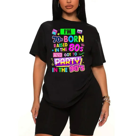 90s Rave Ideas Women 90's Party 2 Piece Outfit Festival Costume T-Shirt and Casual Short Sleeve Shirt Oversized Matching Clothing Set-black-3XL
