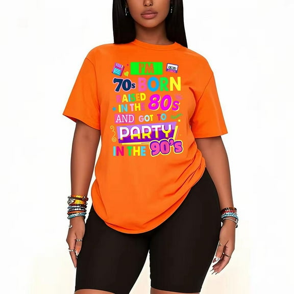 90s Rave Ideas Women 90's Party 2 Piece Outfit Festival Costume T-Shirt and Casual Short Sleeve Shirt Oversized Matching Clothing Set-orange-3XL