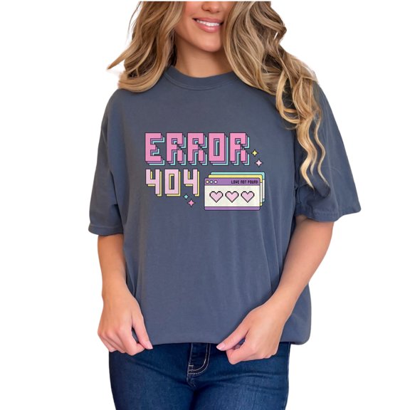 90s Retro Computer User Interface Error 404 Love Not Found, Valentine's Day, Denim Comfort Colors T-Shirt, 3XL