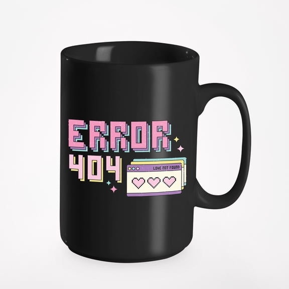 90s Retro Computer User Interface Error 404 Love Not Found, Valentine's Day Gift, Black 15oz Ceramic Mug