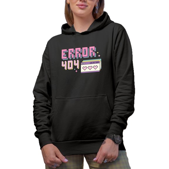 90s Retro Computer User Interface Error 404 Love Not Found, Valentine's Day Gift, Black Hooded Sweatshirt or Hoodie, Medium