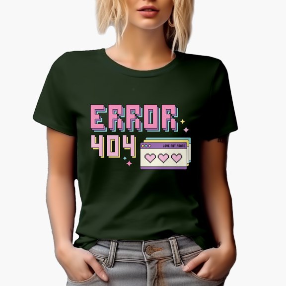 90s Retro Computer User Interface Error 404 Love Not Found, Valentine's Day Gift, Military Green T-Shirt, Medium