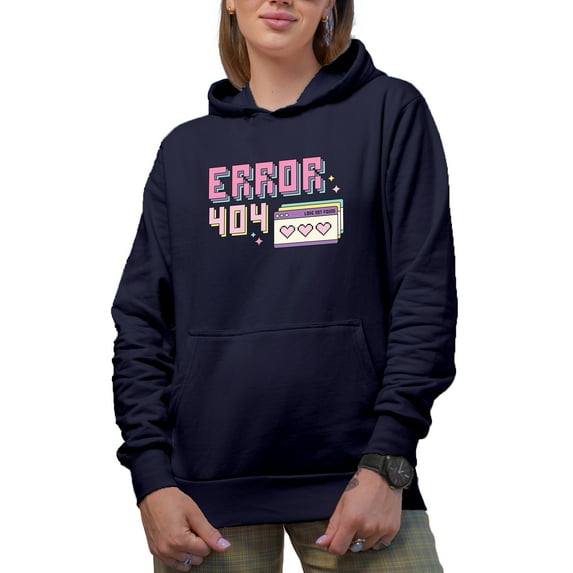 90s Retro Computer User Interface Error 404 Love Not Found, Valentine's Day Gift, Navy Blue Hooded Sweatshirt or Hoodie, Medium