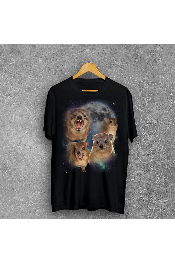 90s Retro Hyraxes Moon T-shirt, Screaming Hyrax Meme Shirt, Funny Shirts, Rock Hyrax Lover Gift, Silly Tshirt, Brain rot clothes, Awawa Tee
