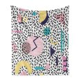 thumbnail image 1 of 90s Soft Flannel Fleece Throw Blanket, Geometric Pattern in Retro Style Round Half Moon Triangle Shapes Artwork, Cozy Plush for Indoor and Outdoor Use, 60" x 80", Navy Yellow Pink, by Ambesonne, 1 of 6