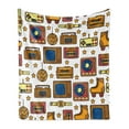 thumbnail image 1 of 90s Soft Flannel Fleece Throw Blanket, 90s Theme with Old Style House Devices Roller Skate Shoes Fun Dance Style Retro Pattern, Cozy Plush for Indoor and Outdoor Use, 50" x 70", Mustard, by Ambesonne, 1 of 5