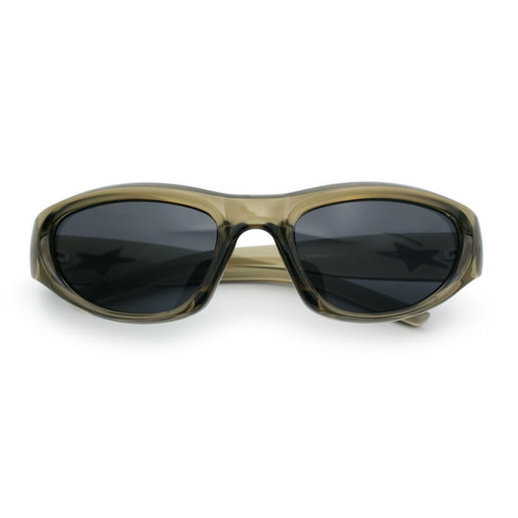 90s Sport Fashion Wrap Around Styling Star Emblem Temple Sunglasses Grey - Black