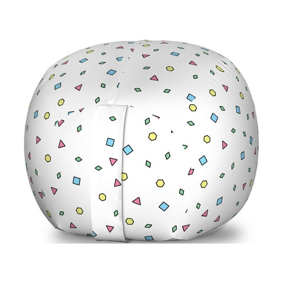 90s Storage Toy Bag Chair, Colorful Mosaic Pattern with Geometric Shapes in Memphis Style Doodle Print, Stuffed Animal Organizer Washable Bag, Large Size, Blue Green, by Ambesonne