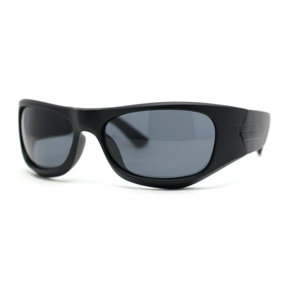 90s Styling Sport Wrap Runway Trend Plastic Sunglasses All Black