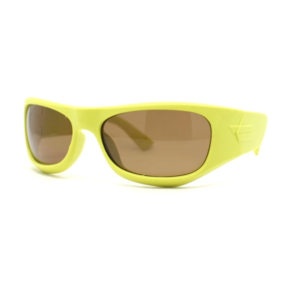 90s Styling Sport Wrap Runway Trend Plastic Sunglasses Lime Green - Brown