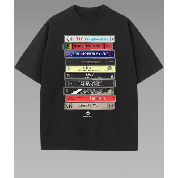 90s Tape Print Casual Women's Classic T-Shirt 1 Pcs 220g Heavy Cotton T Shirt