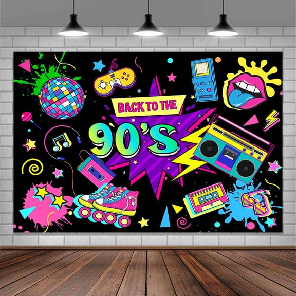 90s Theme Party Decorations Backdrop, Back to The 90's Banner Backdrop Decoration for 90s Graffiti Neon Music Dance Party Photography Background Supplies Photo Booth Props 10X8FT