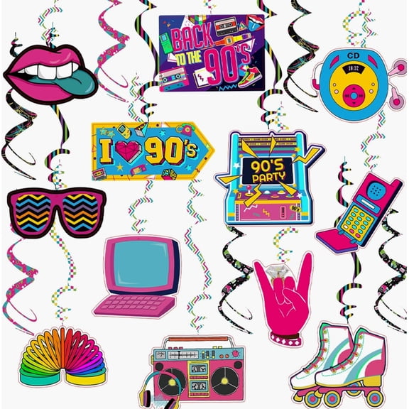 90s Theme Party Decorations Throwback 90'S Party Colorful 1990s Hip Hop Birthday Party Hanging Swirls Ceiling Decor for Adults Party
