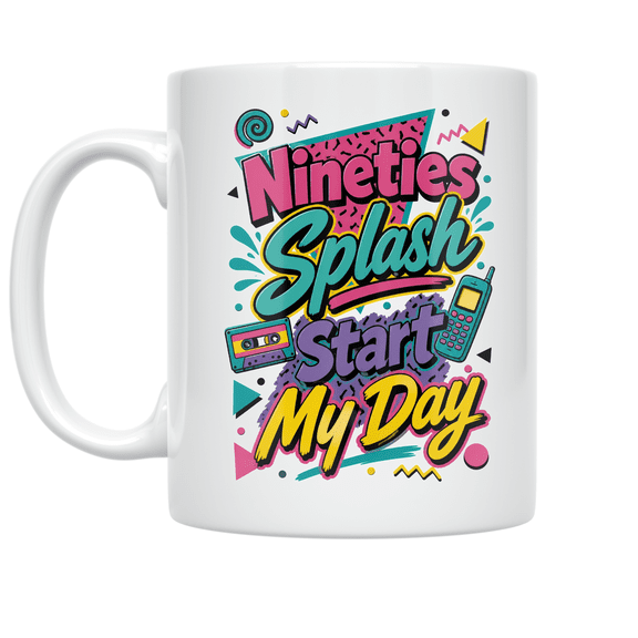 90s Throwback Neon Splash Design - Nostalgia Enthusiast - 11 oz Ceramic Coffee Mug