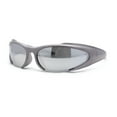 thumbnail image 1 of 90s Trendy Plastic Narrow Wrap Around Oval Sport Sunglasses Metal Grey - Silver Mirror, 1 of 4