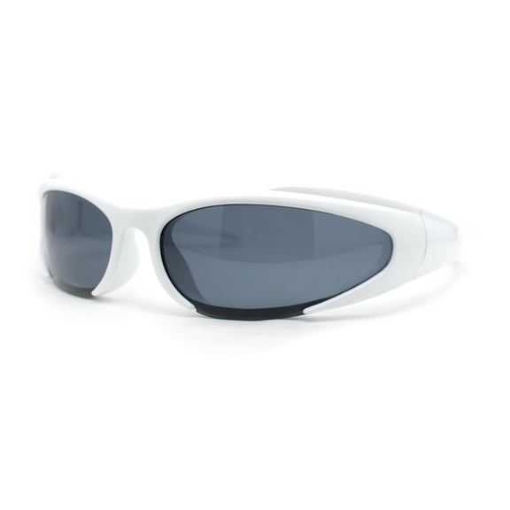 90s Trendy Plastic Narrow Wrap Around Oval Sport Sunglasses White - Black