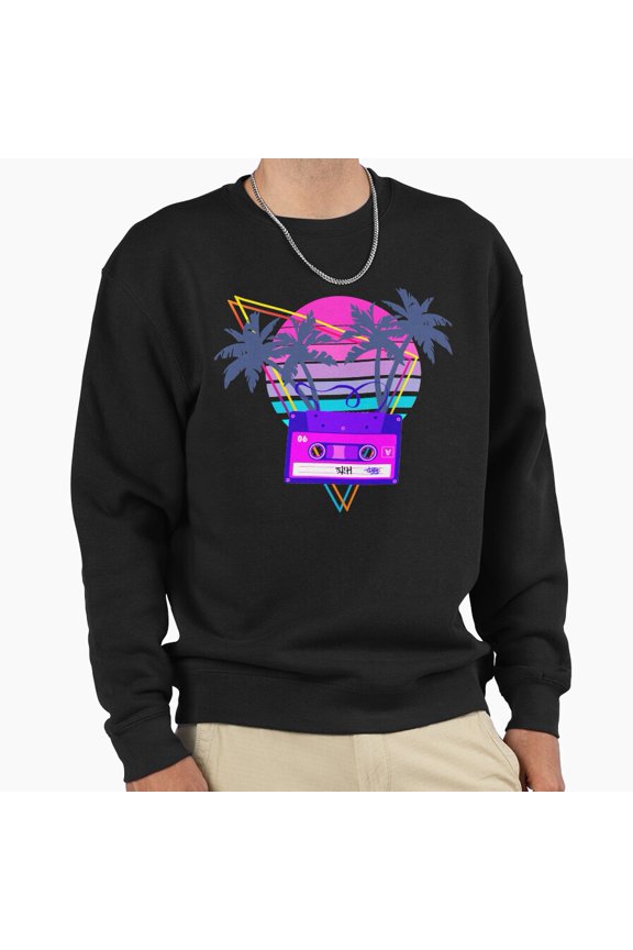 90s Vaporwave Sunset Cassette Tape Retro Holiday Graphic Aesthetic Unisex Sweatshirt G13932, Up to Size 5XL