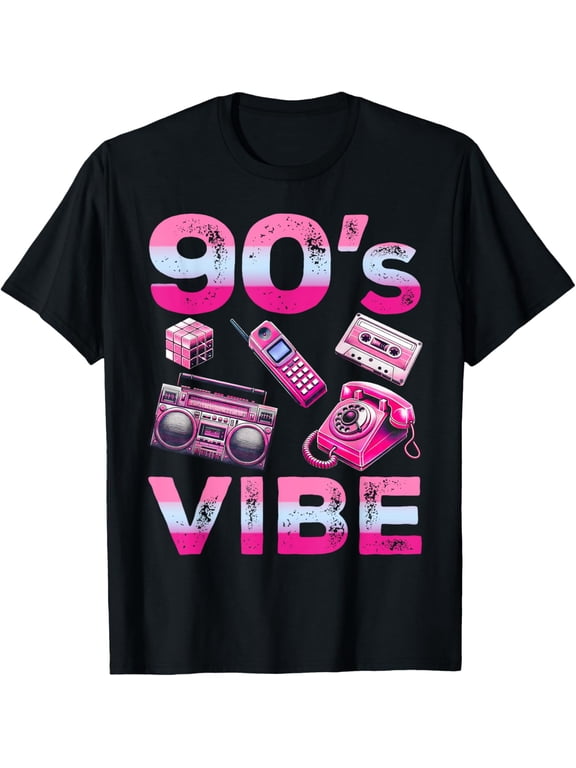 90s Vibe 1990s Vintage Style Nineties Retro Party T-Shirt men and women can wear, black, white, gifts