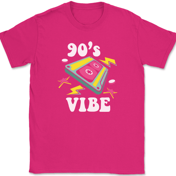 90s Vibe T-Shirt Funny Party Retro Humor Party Bar Gift Tee - Pink, S