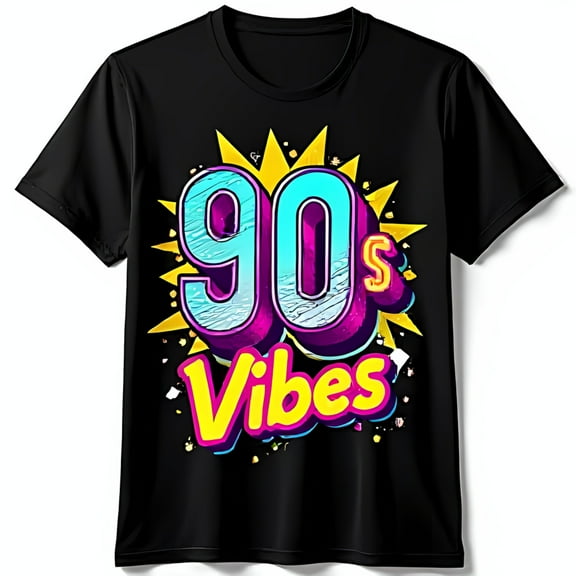 90s Vibes Retro Graphic Black T-Shirt with Colorful Design