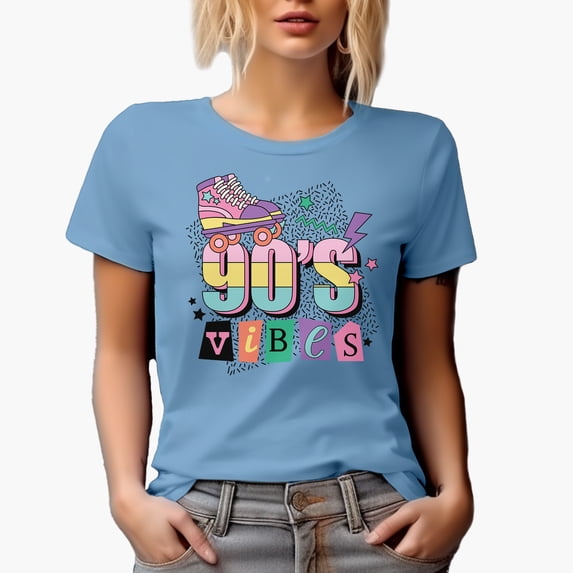 90s Vibes, Retro Roller Skaters Art Merch Gift, Baby Blue T-Shirt, Small