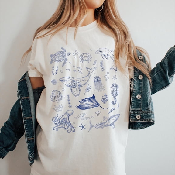 90s Vintage Style Sea Animals T-shirt: Retro Ocean Life Tshirt All Size S-5XL