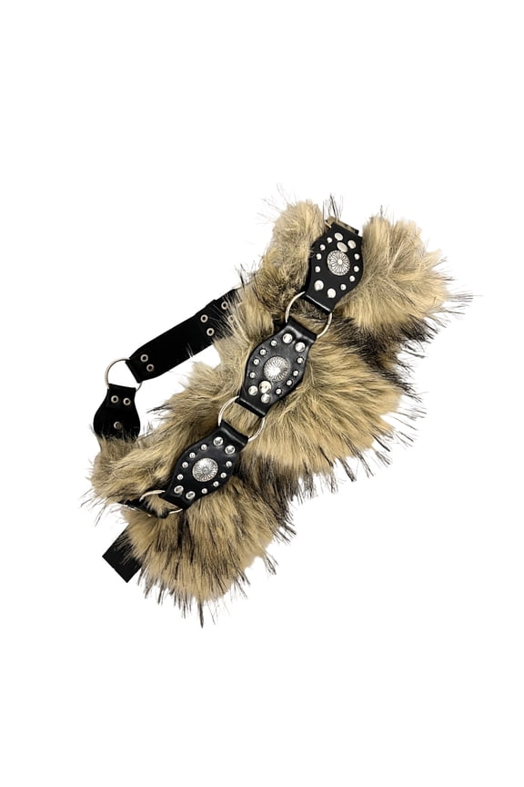 90s Western Type Waistband Punk Studded Faux Leather Furry Belt for Women Lady Adjustable Stylish Waist Accessory
