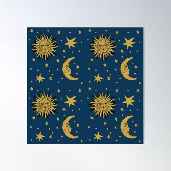 90s Whimsi Goth Celestial Sun Moon Pattern Poster, Unframed Paper Poster 24x36in