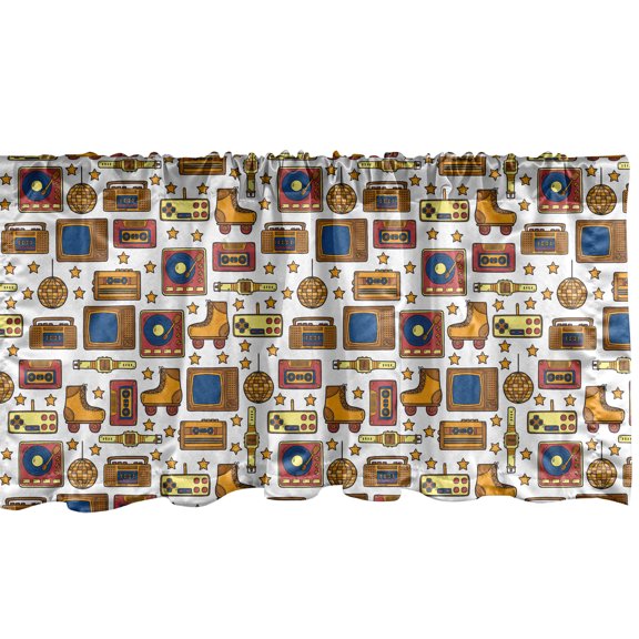 Ambesonne Vintage Valance Pack of 2, 90s Theme Retro Fun Items, 42"X12", Mustard