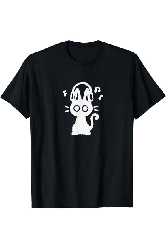 90s Y2K Funny Cute Tomcat Cat Kitten with Headphone Headset Men Women T-Shirt tee