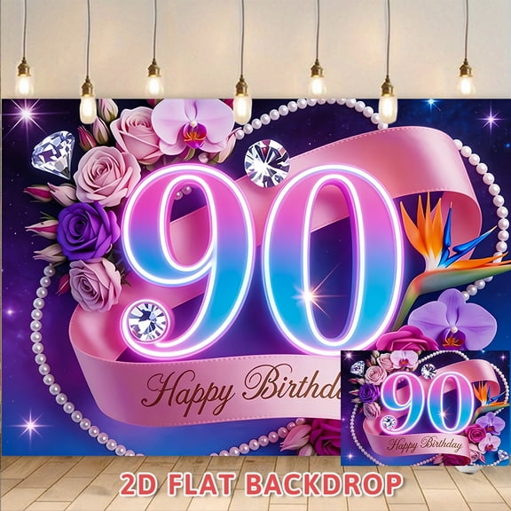90th Birthday Backdrop Adult 90 Years Old Birthday Party Decoration Background Wall Banquet Photo Booth Prop Atmosphere Supplies For Birthday Celebration