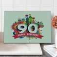thumbnail image 1 of 90th Birthday Cutting Board, Funky Pop Style Geometrical Fun Celebration Colorful Greetings Theme, Decorative Tempered Glass Cutting and Serving Board, Large Size, Multicolor, by Ambesonne, 1 of 5