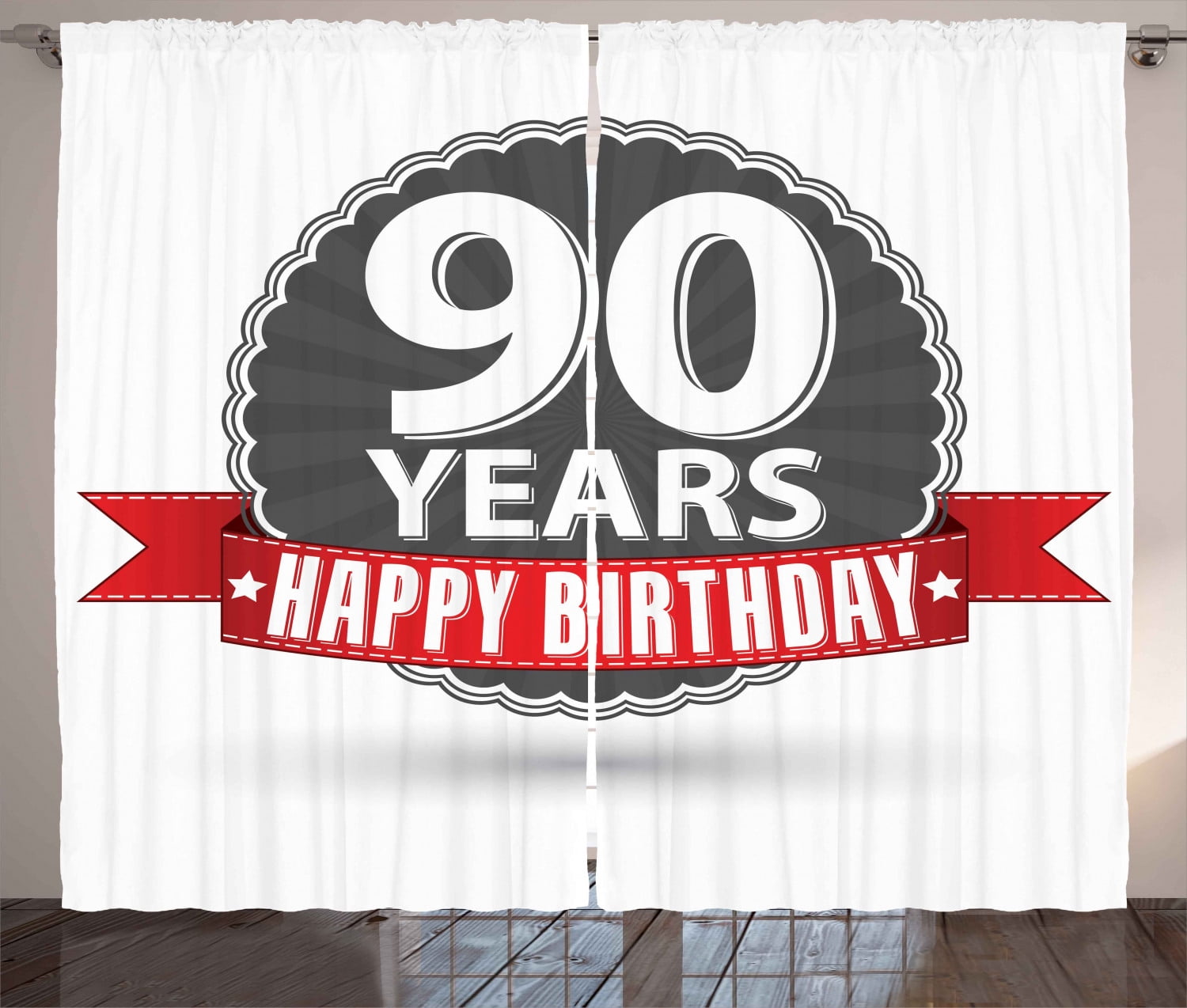 Ambesonne Retro Curtains 2 Panel Set, Birthday Red Ribbon, 108