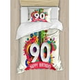 thumbnail image 1 of 90th Birthday Duvet Cover Set Twin Size, Funky Pop Style Geometrical Fun Celebration Cute Colorful Greetings Theme, Decorative 2 Piece Bedding Set with 1 Pillow Sham, Multicolor, by Ambesonne, 1 of 3