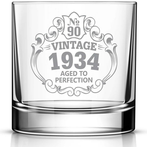 90th Birthday Engraved Whiskey Glass, Custom Engraved Rocks Glass, Vintage 1934 Aged to Perfection 11oz Old Fashioned Cocktail Glass