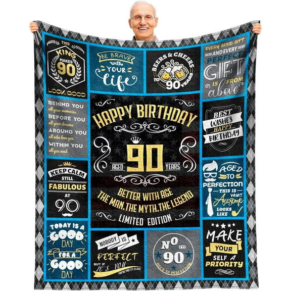 90th Birthday Gifts for Men, 90 Year Old Birthday Gifts for Dad Grandpa Husband Male Friend, 1935 Bday Gift Throw Flannel Blanket 60"x50", Best Presents for 90 Year Old Man