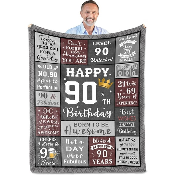 90th Birthday Gifts for Men, 90 Year Old Birthday Gifts for Men, Gifts for 90 Year Old Man, Happpy 90th Birthday Gift Ideas, 90th Birthday Blanket 60"X50"