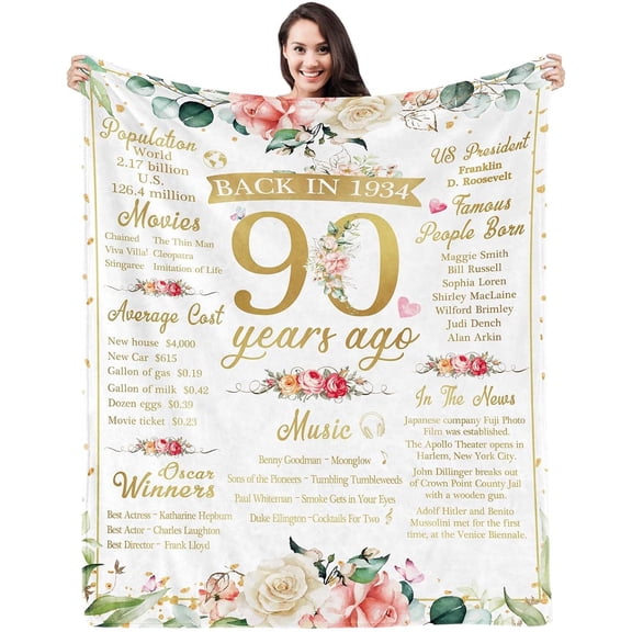 90th Birthday Gifts for Women Best Birthday Gifts for 90 Year Old Woman 90th Birthday Gift Ideas 1934 Birthday Gifts for Women Happy 90th Birthday Decorations Women Throw Blanket 50" X 60"