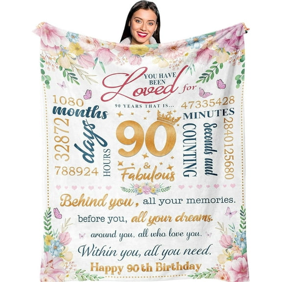 90th Birthday Gifts for Women, Best Gifts for 90 Year Old Woman, 90th Birthday Ideas, Gift for 90 Year Old Woman, 90-Year-Old Birthday Gift for Women, 90th Birthday Blanket 60 x 50