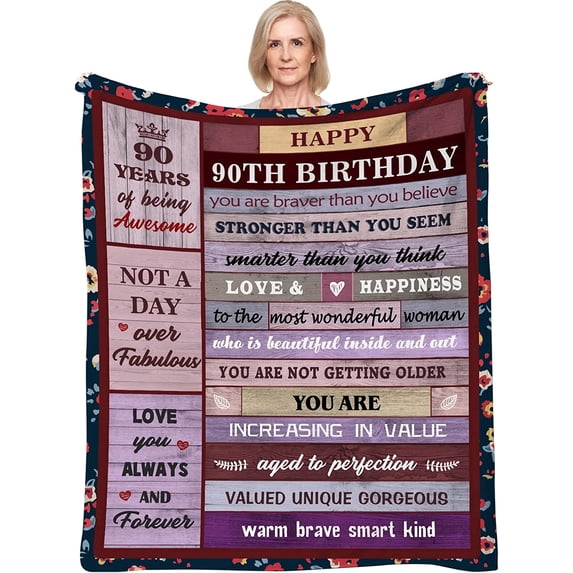 Muxuten 90th Birthday Gifts for Women Blanket 60"X50" - Gifts for 90 Year Old Woman - 90 Year Old Birthday Gifts for Women - 90th Birthday Decor Gift Ideas - 90th Birthday Gifts for Men Mom Grandma Red-90th 60"x50"